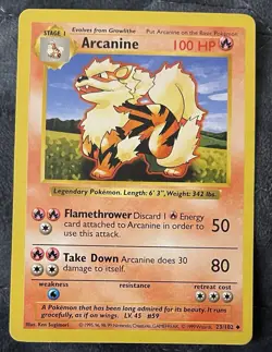 Pokemon TCG 1999 Arcanine Card 23/102 Uncommon Shadowless Lightly Played BaseSet - Image 1