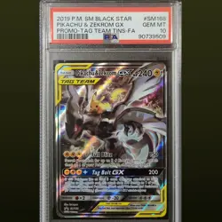 2019 POKEMON SM TAG TEAM TINS #SM168 FULL ART/PIKACHU & ZEKROM GX PSA 10 - Image 1
