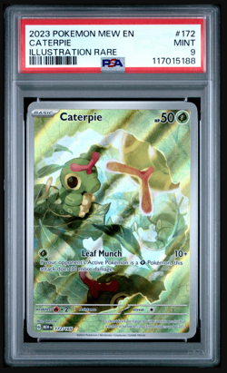 PSA 9 MINT 2023 Pokemon Mew EN-151 CATERPIE #172 Illustration Rare - Image 1