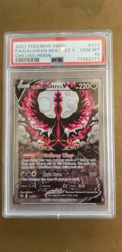 2021 Galarian Moltres V Poke'mon Sword & Shield Chilling Reign 177 PSA 10* - Image 1