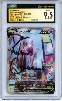 CGC MINT+ 9.5 Auto 10 Dan Green Mewtwo V (Alt Full Art) 072/078 Pokemon GO Holo - Image 1