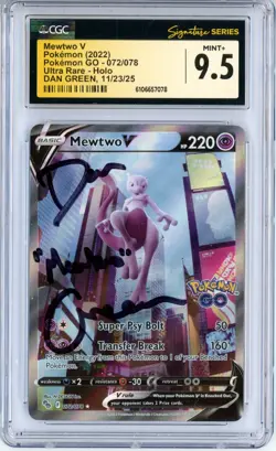 CGC MINT+ 9.5 Signed Dan Green Mewtwo V (Alt Full Art) 072/078 Pokemon GO Holo - Image 1
