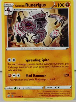 Galarian Runerigus - POKEMON - Rebel Clash - 102/192 - Rare - NM -A - Image 1