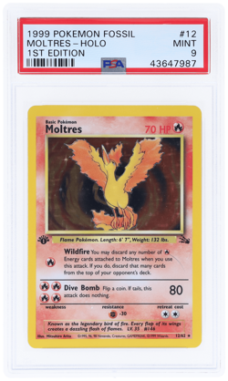 1999 Pokemon Fossil Moltres 1st Edition Holo #12 PSA 9 - Image 1