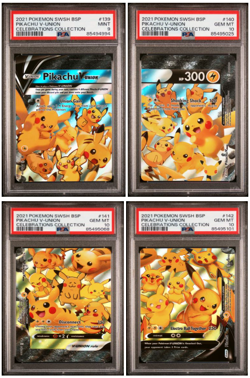 Full Set of 4 PSA 10 9 Pikachu V-Union 2021 Pokemon Celebrations 139 140 141 142 - Image 1
