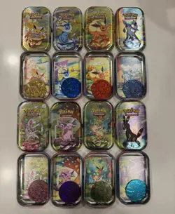 🔥Prismatic Evolutions Mini Tins🔥 Complete set, Art Card + Coin *NO CARDS* - Image 1