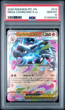 2025 Pokemon PFL EN-Phantasmal Flames Mega Charizard X EX PSA 10 #013 - Image 1