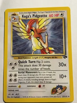 Koga’s Pidgeotto Non Holo Rare MP Pokemon TCG Card Gym Challenge - Image 3