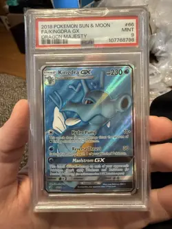 2018 POKEMON SUN & MOON DRAGON MAJESTY #66 FULL ART/KINGDRA GX PSA 9 - Image 1
