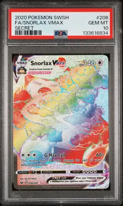2020 POKEMON SWORD & SHIELD SECRET #206 FULL ART/SNORLAX VMAX PSA 10 - Image 1