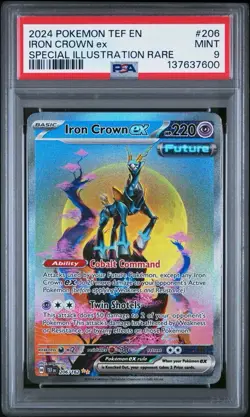 2024 Pokemon Temporal Forces # 206 Iron Crown EX Special Illustration Rare PSA 9 - Image 1