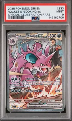 2025 POKEMON DRI EN-DESTINED RIVALS #233 TEAM ROCKET'S NIDOKING EX PSA 9 - Image 1