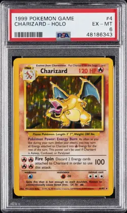 1999 POKEMON BASE SET UNLIMITED #4 CHARIZARD-HOLO PSA 6 - Image 1