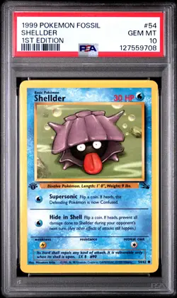 1999 POKEMON FOSSIL 1ST ED #54 SHELLDER PSA 10 - Image 1