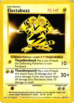 Pokemon TCG Electabuzz Rare Base Set Shadowless 20/102 HP/DMG - Image 1