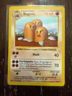 Pokemon TCG - Dugtrio - 19/102 - Shadowless - Rare - Base Set MP Matt - Image 1