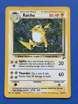 Pokemon TCG - 1999 Base Set 2 - RAICHU Holo # 16 /130 - Rare Card - HP - Image 1