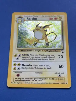 Pokemon TCG - 1999 Base Set 2 - RAICHU Holo # 16 /130 - Rare Card - HP - Image 5