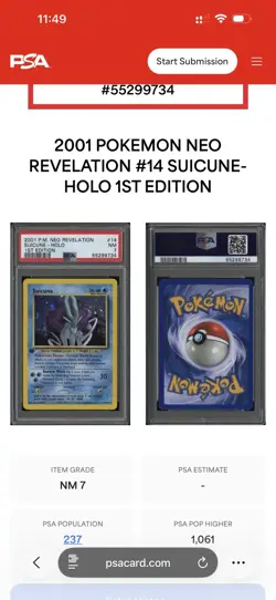 Pokemon Neo Revelation #14 Suicune Holo 1st Edition 2001 PSA 7 - Image 3