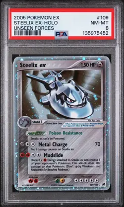 2005 POKEMON EX UNSEEN FORCES #109 STEELIX EX-HOLO PSA 8 - Image 1