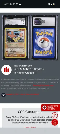 (POP 5) CGC 10 GEM MINT Hariyama 44/113 EX Delta Species Reverse Holo Pokemon - Image 5