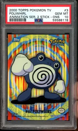 Poliwhirl Pokemon 2000 Topps Animation Series 2 Stick-Ons English #3 POP9 PSA 10 - Image 1