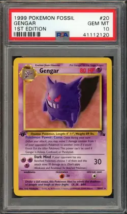 Gengar Pokemon 1999 NON-Holo Fossil 1st Edition English 20/62 PSA 10 - Image 1