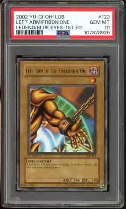 Left Arm of the Forbidden One Yugioh 2002 LOB 1st Legend Blue Eyes 123 PSA 10 - Image 1