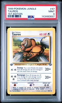 1999 POKEMON JUNGLE 1ST ED #47 TAUROS PSA 9 - Image 1