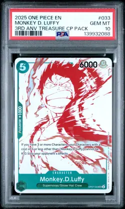 2025 ONE PIECE 3RD ANV TREASURE CAMPAIGN PACK #033 MONKEY D. LUFFY PSA 10 - Image 1