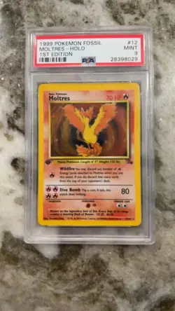 1999 POKEMON FOSSIL 1ST ED MOLTRES-HOLO PSA 9 #12 - Image 1