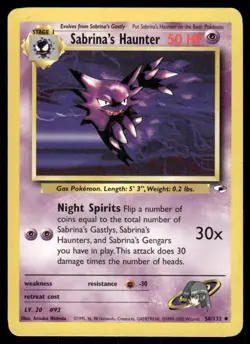 Pokemon Tcg Sabrina's Haunter #58 Pokemon Gym Heroes MP - Image 1