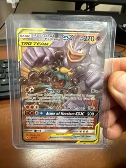 Pokemon Marshadow & Machamp GX Holo Card 82/214 Sm-Unbroken Bonds Tag Team - Image 1
