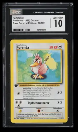 1999 Pokemon Base Set 1st Edition Farfetch'd CGC 10 German #27/102 Vintage - Image 1