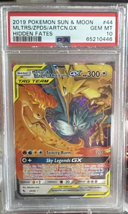 Pokemon PSA 10 Moltres And Zapdos And Articuno GX Hidden Fates 44/68 - Image 1