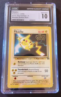 1999 Pikachu Black Star Promo Pokemon Mewtwo Strikes Back WB The first movie #4 - Image 1