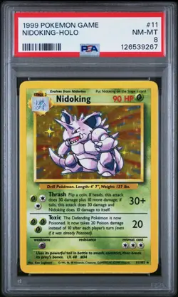1999 POKEMON BASE SET UNLIMITED #11 NIDOKING-HOLO PSA 8 - Image 1
