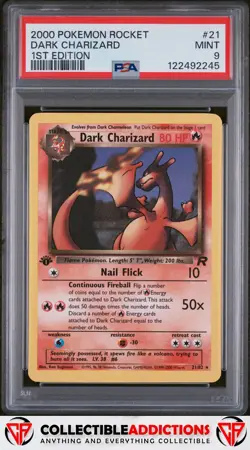 2000 Pokemon Rocket #21 Dark Charizard 1st Edition PSA 9 Mint - Image 1