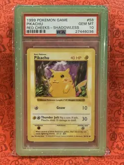 PSA 10 Pikachu 58/102 Base Set Shadowless Red Cheeks 1999 Pokemon (LOW POP) - Image 1