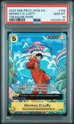 2024 One Piece OP08-Two Legends Monkey D. Luffy #109 Treasure Rare PSA 10 - Image 1