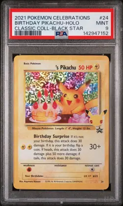 2021 POKEMON CELEBRATIONS CLASSIC COLL #24 BIRTHDAY PIKACHU-HOLO PSA 9 - Image 1