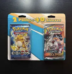 Pokemon TCG 2 Packs + 40 Sleeves Fairfield Company Evolutions And Cosmic Eclipse - Image 1