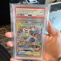 Pokemon Blastoise & Piplup GX Cosmic Eclipse Holo 38/236 PSA 9 - Image 1