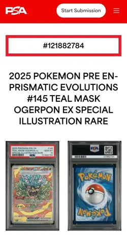 Pokemon Pre En-Prismatic Evolutions Teal Mask Ogerpon Ex #145 - PSA 10 GEM MINT - Image 1