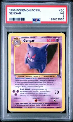 1999 POKEMON FOSSIL #20 GENGAR PSA 3 - Image 1