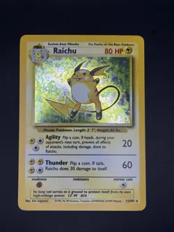 Raichu 14/102 Pokemon TCG 1999 Base Set Unlimited Holo Rare LP - Image 1