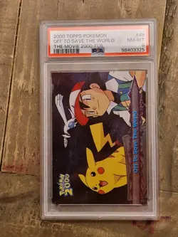 PSA 8 Off to Save the World Topps Pokemon TV Ash/Pikachu/Lugia Holo Foil NM - Image 1