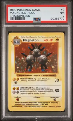 1999 POKEMON BASE SET SHADOWLESS #9 MAGNETON-HOLO PSA 7 - Image 1