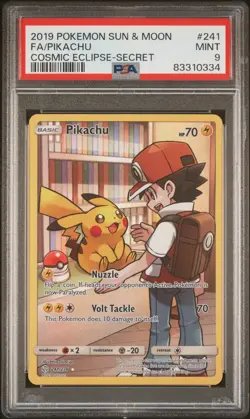 Pokemon Pikachu 241/236 PSA 9 Mint SM Cosmic Eclipse Secret Rare Full Art 2019 - Image 1