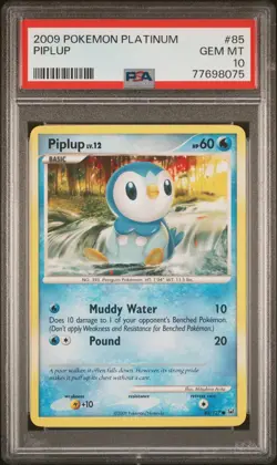 2009 Pokemon Platinum Piplup 85 PSA 10 POP 1 - Image 1